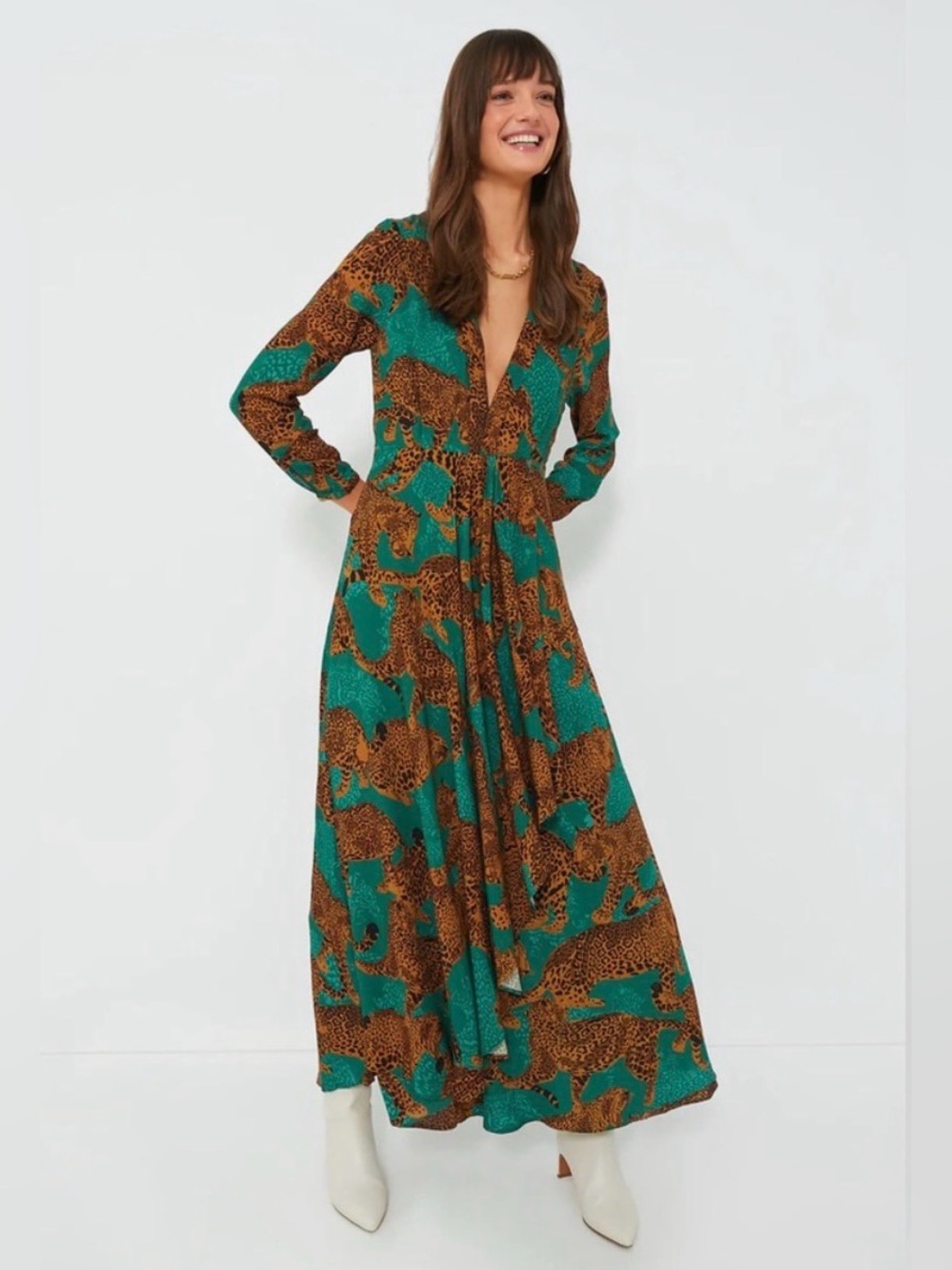 Farm Rio Artsy Leopards V-Neck Maxi Dress size XL